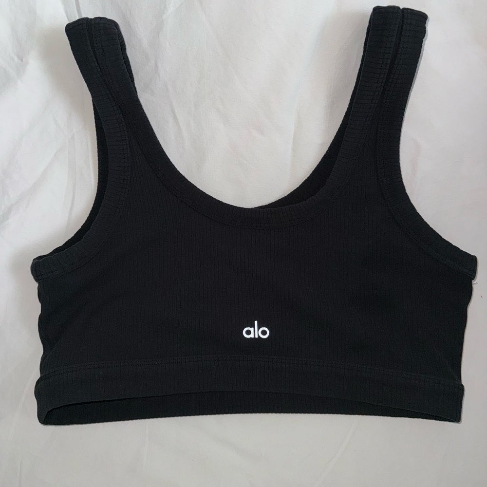 Alo Yoga Wellness Ribbed Black Sports Bra - L